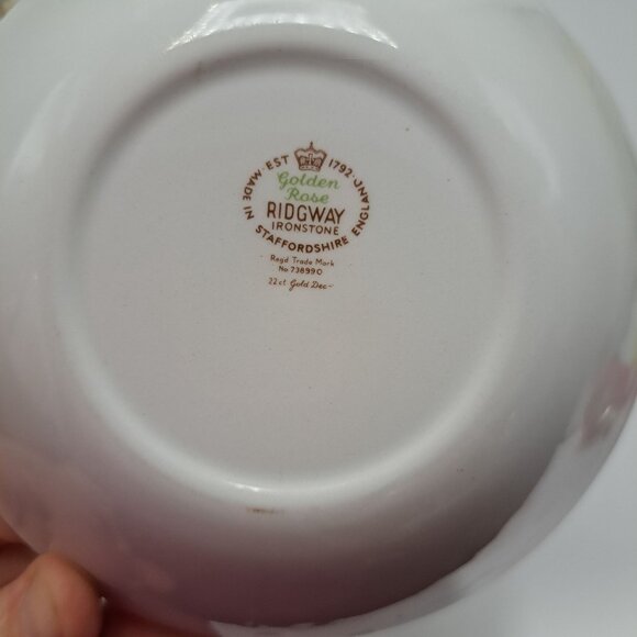 Ridgway Ironstone Golden Rose Dessert Bowl With Yellow Floral Design & Gold Trim - Picture 9 of 9